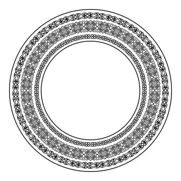 Oriental round black frame with a circular pattern. Ancient Turkic ornaments.  Stock Illustration