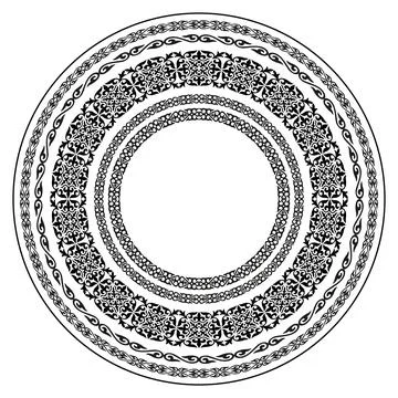 Oriental round black frame with a circular pattern. Ancient Turkic ornaments.  Stock Illustration