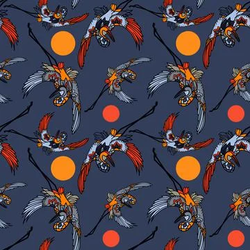Oriental seamless pattern with lucky herons Stock Illustration