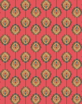 Oriental seamless vector pattern on pink background. Stock Illustration