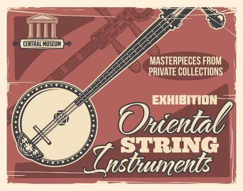 Oriental string music instruments vector banner Stock Illustration