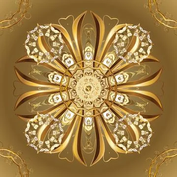Oriental style arabesques. Colored pattern on brown and beige colors with golden Stock Illustration