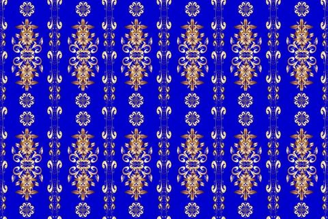 Oriental style arabesques golden pattern on a brown, beige and blue colors with Illustration