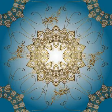 Oriental style arabesques golden pattern on a neutral, blue and brown colors wit Stock Illustration