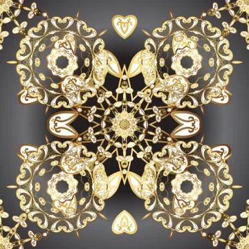Oriental style arabesques. Pattern on beige and gray colors with golden elements Illustrazione stock