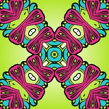 Oriental style seamless pattern in pink and green colors. Oriental style s... Stock Photos