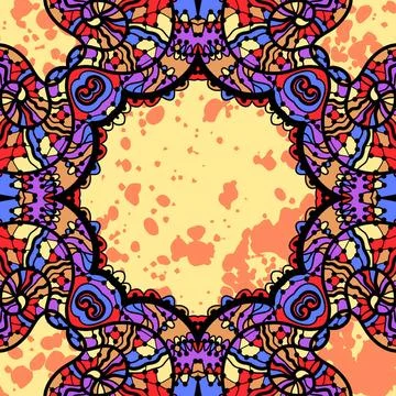 Oriental stylized mandala frame over yellow background Oriental stylized m... Stock Photos