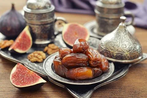 Oriental sweets with coffee Stock Photos
