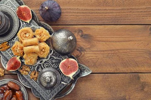 Oriental sweets with coffee Foto stock