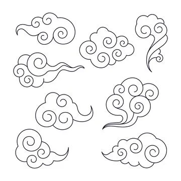 Oriental Tattoo Clouds Vector Set Stock Illustration