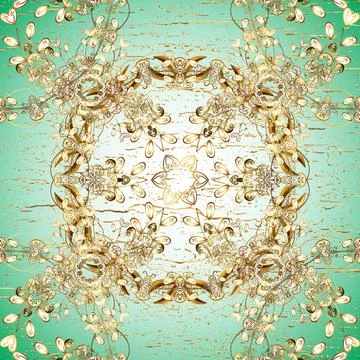 Oriental vector classic neutral, blue and beige and golden pattern. Seamless abs Illustrazione stock