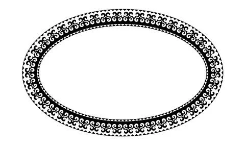 Oriental vector oval frame with arabesques and floral elements. Black and white  Stock Illustration