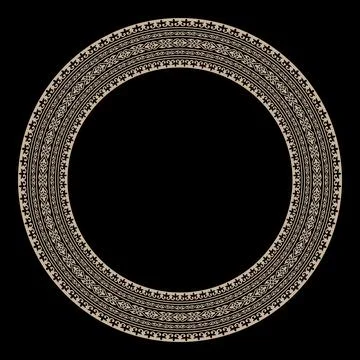 Oriental vector round frame with arabesques and floral motifs. Golden round  Illustrazione stock