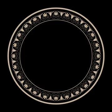 Oriental vector round frame with arabesques and floral elements. Abstract golden Stock Illustration