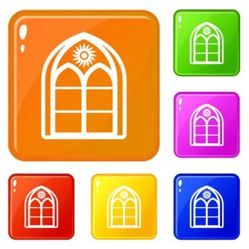 Oriental window frame icons set color Ilustración de archivo
