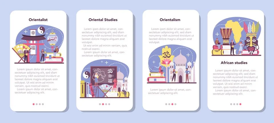 Orientalist mobile application banner set. Professonal scientist Illustration