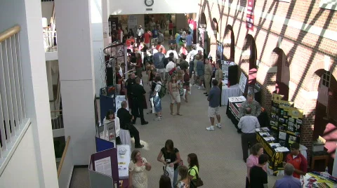 Orientation booths with crowds Stock Footage 481838