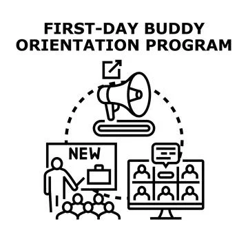 Orientation program for new team members via online meeting Stock Illustration