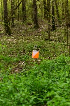 Orienteering. Control point Prism and electric composter for orienteering in  Fotos de archivo