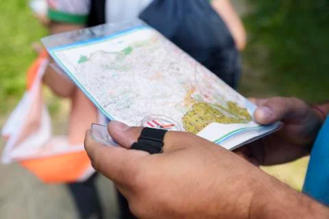 Orienteering in the forest Stock Photos