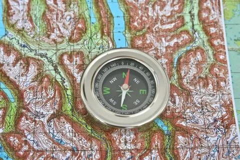 Orienteering using a map and compass. Stock Photos