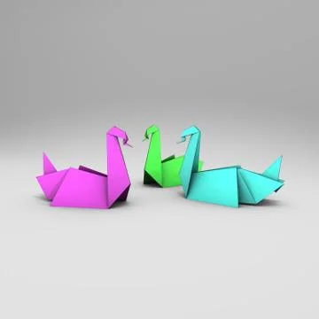 Origami 3D render with  stroke and soft background Stock Illustration