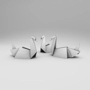 Origami 3D render with  stroke and soft background Stock-Illustration