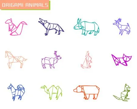 Origami Animals Colorful Flat Vector Icon set Stock Illustration