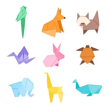 Origami animals set cartoon vector illustration Stockillustratie