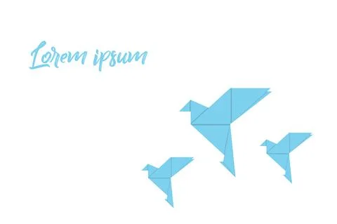 Origami with bird blue colored on a white background Stock Illustration