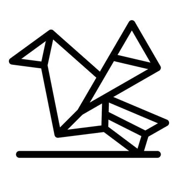 Origami bird flapping wings on ground, minimalist line art Stock Illustration