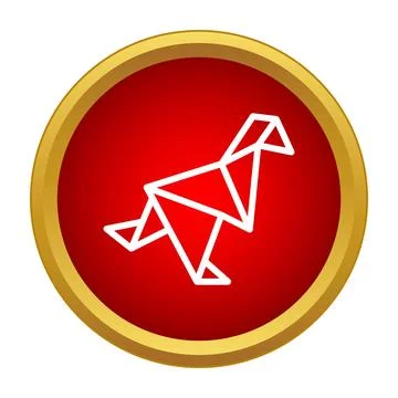 Origami bird symbol on red button with golden rim 스톡 일러스트