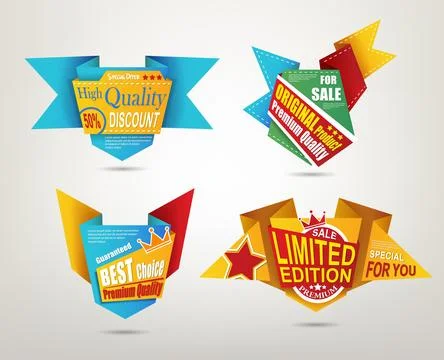 Origami Design Label Set, Vector Illustration Stockillustratie