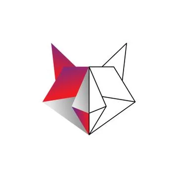 Origami fox color line vector design template illustration Stock Illustration