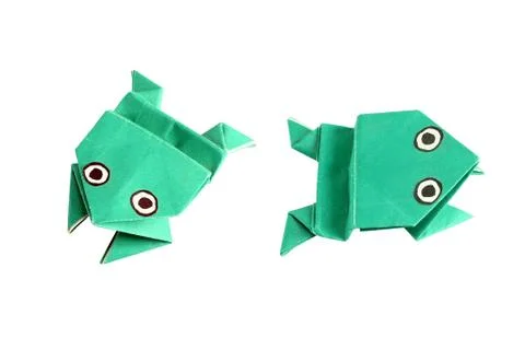 Origami frog in two different positions Stock Photos