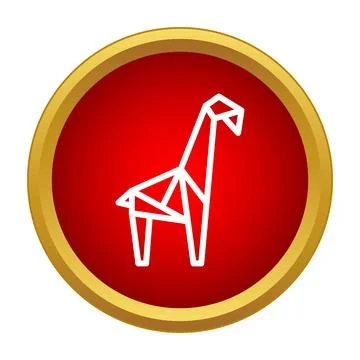 Origami giraffe icon in red circle with gold border 스톡 일러스트