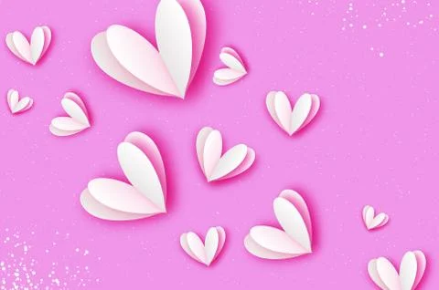 Origami Happy Valentine's day. Flying Love White Hearts in paper cut style Stock Illustration