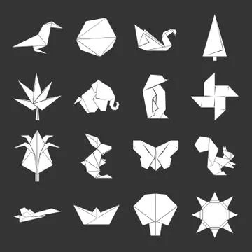 Origami icons set grey vector Stock Illustration