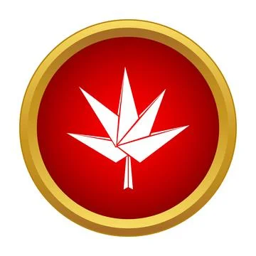 Origami maple leaf icon on red circle Stock Illustration