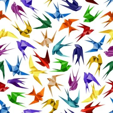 Origami paper swallows seamless pattern Stock Illustration