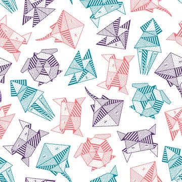 Origami Pattern with Sea Animals. Fish, Turtle, Crab and Squid Stockillustratie