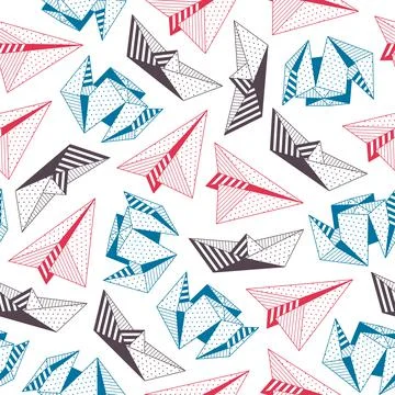 Origami Pattern with a Ship and an Airplane on a white background Stock Illustration