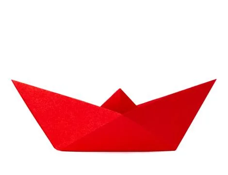 Origami red paper boat isolated on white background Stock Photos