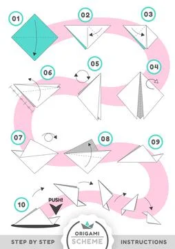 Origami scheme tutorial moving model Stock Illustration