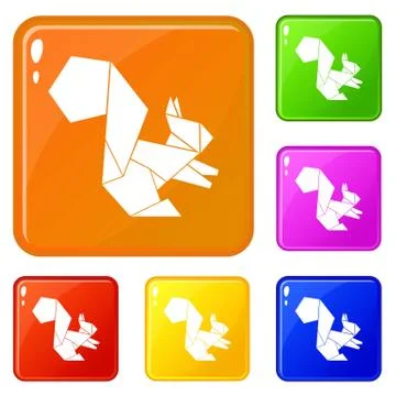 Origami squirrel icons set vector color Stock Illustration