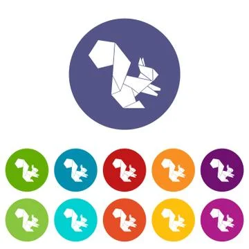 Origami squirrel icons set vector color Stock Illustration