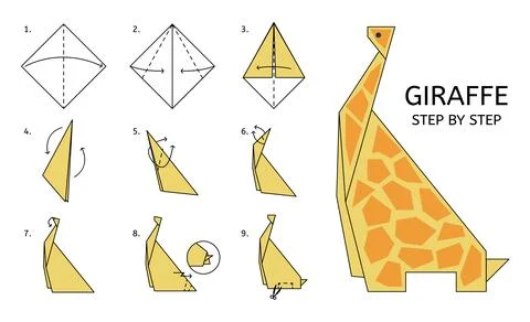 Origami step by step. Childish table game, paper handmade animal instruction Stock Illustration