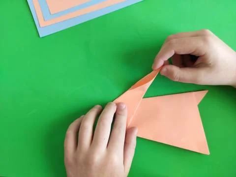 Origami step by step. How to make a paper bunny for Easter greetings Stock Photos