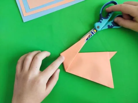 Origami step by step. How to make a paper bunny for Easter greetings Stock Photos