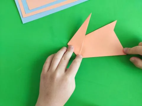 Origami step by step. How to make a paper bunny for Easter greetings Stock Photos